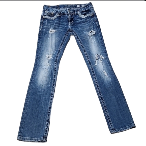 MISS Me Cuffed Straight Crystal Embellished Jeans - Picture 1 of 7